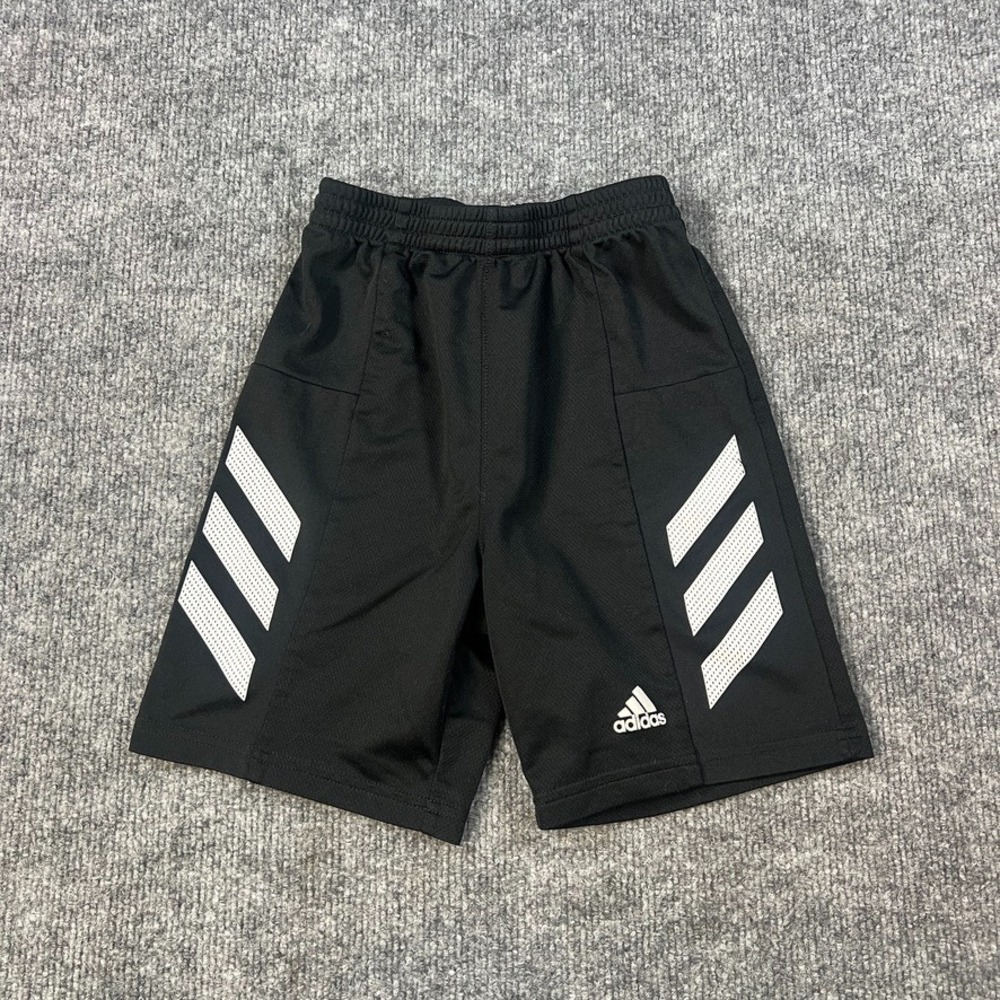Adidas Youth Boys Size 7 Black Athletic Basketball Shorts 3 Stripe Sports